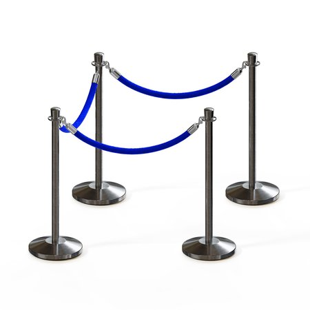 Stanchion Post And Rope Kit Sat.Steel, 4 Crown Top 3 Blue Rope